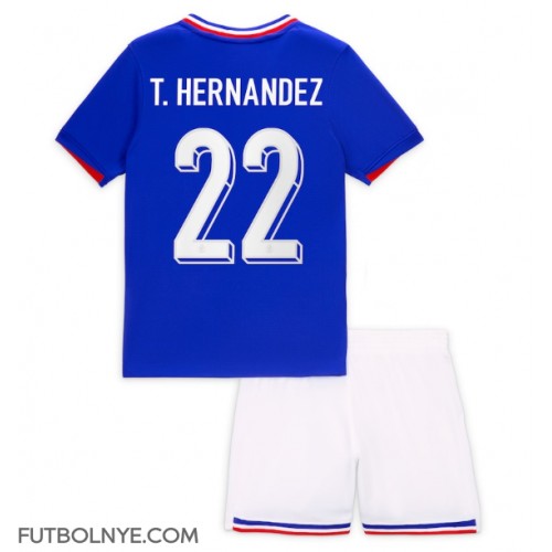 Camiseta Francia Theo Hernandez #22 Primera Equipación para niños Eurocopa 2024 manga corta (+ pantalones cortos)